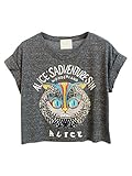 Choies Women's Cotton Cheshire Cat Pattern Short Sleeve Round Neck Loose Crop Top