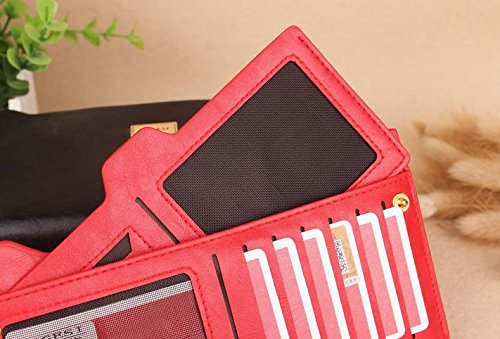 Miraclekoo Long Bifold Wallet Slim Purse Credit Card Holder Womens/mens Soft Leather Zipper Handbag (red)