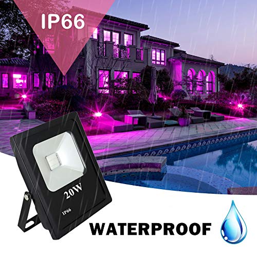 RONSHE 20W UV LED Black Light Flood Light with US Plug, Outdoor IP66 Waterproof, for Blacklight Party Supplies, Stage Lighting, Aquarium, Body Paint, Fluorescent Poster, Neon Glow, Glow in The Dark - Thumbnail 2