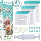 Sous Vide Bags 30 Reusable Vacuum Food Sealer Bags for Anova, Joule Cookers, 3 Sizes Sous Vide Bag Kit with Pump, 4 Sous Vide Bag Clips, 4 Sealing Clips, 10 Air Valve Port Stickers for Food Storage and Sous Vide Cooking (Tiffany Blue)
