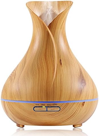Aromatherapy Essential Oil Diffuser, 400ml Ultrasonic Humidifier in Wood Grain - Seven Color LED Mood-Lighting (Light Wood Grain)