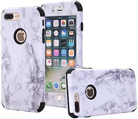 iPhone 7 Plus case, NOKEA [Marble Pattern] Three Layer Hybrid Heavy Duty Shockproof Protective Bumper Cover Soft Silicone Combo Hard PC Case for iPhone 7 Plus (Black)