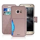 Samsung Galaxy S 7 Leather Wallet Case with Credit Cards Slot and Metal Magnetic Clip, TAKEN Galaxy S7 Plastic Flip Case / Cover, Vintage and Fashion, Durable and Shockproof Holster (Rose Gold) 2016