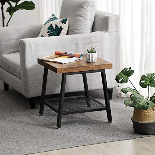 image for VASAGLE 2-Tier End Table, Industrial Nightstand Coffee Table with Stor