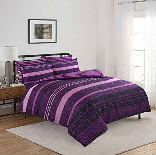 MASS INTERNATIONAL Beautiful Hotel Quality Polycotton Reversible Duvet Quilt Cover With Pillow Cases Bedding Set Katie Purple (Double)