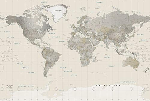 Academia Maps - World Map Wall Mural - Neutral Tones Political Map - Premium Self-Adhesive Fabric