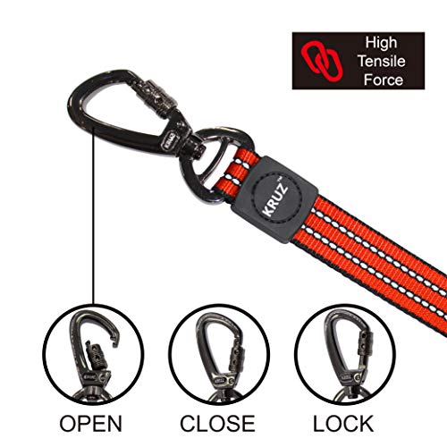KRUZ PET KZV5048-05L 4' Reflective Heavy Duty Click & Lock Hook Leash, Large