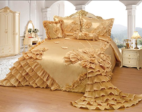 Octorose Royalty Oversize Wedding Bedding Bedspread Quilts Set (Gold, Twin)