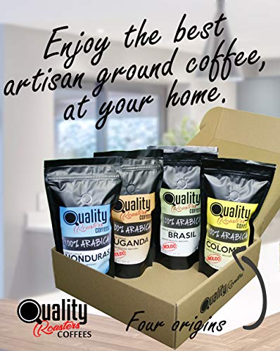 Gemahlener Kaffee von Quality Roasters Coffees. 100% Arabica. Geschenk und Verkostungspaket. Fein gemahlen. 4 Ursprünge… – Bild 5