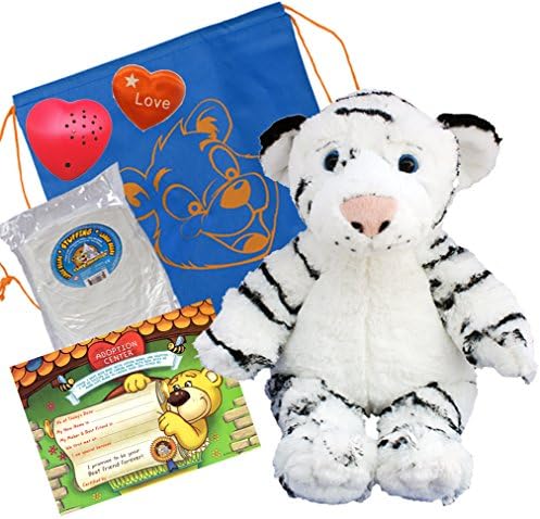 Beary Fun Creations White Tiger (16" Plush) w/Heart Shaped Voice Recorder (No-Sew DIY Build-a-Plush Kit)