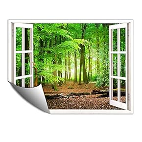 Wall Murals for Bedroom Fake Window View Forest Removable Wallpaper Peel and Stick Wall Stickers - 24x32 inches