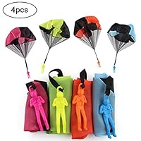 Parachute Toy,ITOY&IGAME Tangle Free Parachute Pack of 4 Throwing Parachute Toy with Launcher Toss It Up and Watch Landing Outdoor Play Game Toy for Kids