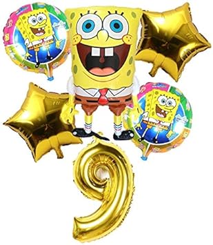 Chenzhaol Ninos Globo 6 Unids Globos De Bob Esponja De Cumpleanos 3d Set Suministros De Fiesta