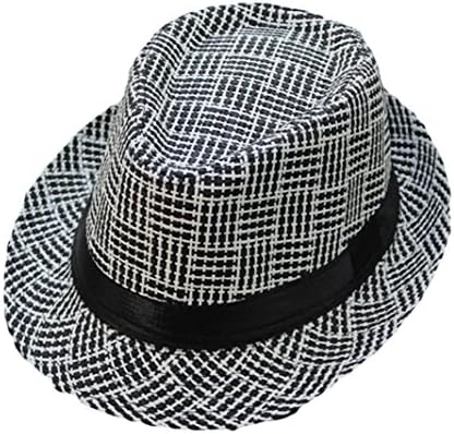 Aniywn Clearance Price! Unisex Trilby Gangster Cap Lattice Pattern English Jazz Beach Sunhat Straw Hat (Free Size, E)