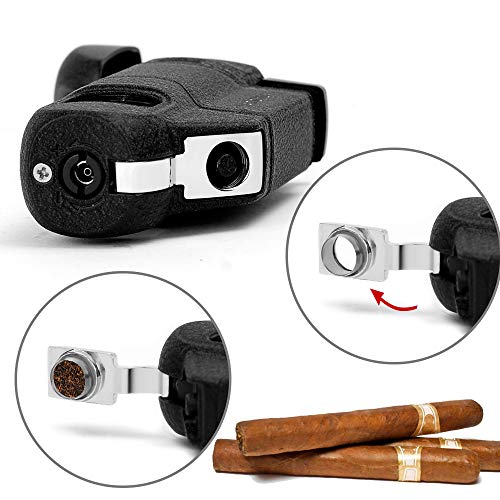 HUOWA Triple Jet Torch Lighter with Cigar Punch Cutter Tool and Gas Window, Unique Turbo Quadruple Red Flame Butane Refillable Gadgets for Men Gift Ideas