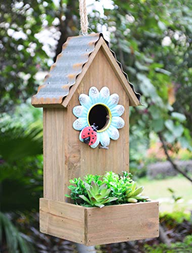 GIFTME 5 Galvanized Birdhouse for Outdoor Hanging Bird House Graden Decor13.5 Inch Blue