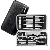 Manicure Pedicure Set Nail Clippers - Mifine 16 In 1 Stainless Steel Professional Pedicure Kit Nail Scissors Grooming Kit with Black Leather Travel Case