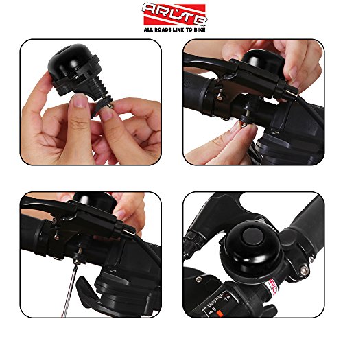 Arltb Aluminum Bicycle Bike Bell Ring Horn Accessories (7 Colors) Classic Durable Crisp Loud Anti Rust Fit for Mountain Bike Road Bike Handlebars with Outer Diameter 20-22mm (Black New) - Thumbnail 3