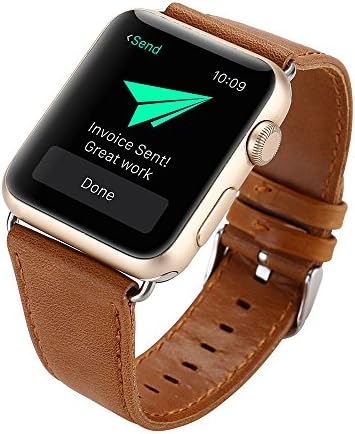 Conelelife For Leather Apple Watch Band, Genuine Leather Replacement Strap Band with Stainless Steel Metal Clasp for Apple Watch Series 2, Series 1, Sport, Edition (42mm Brown)