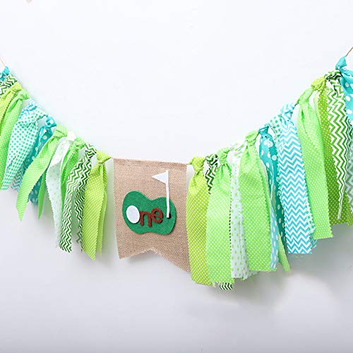 Florashop Boys 1st Birthday Fabric Green Golf Bunting Tassels Birthday Party Flags Banner Decorative Fringe Banner Flags Wall Decorations Kids High Chair Decorations - Thumbnail 3