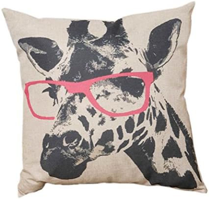 LGNL 1PCS Cotton Linen Square Decorative Throw Pillow Case Cushion Cover 18" x 18" (Giraffe)