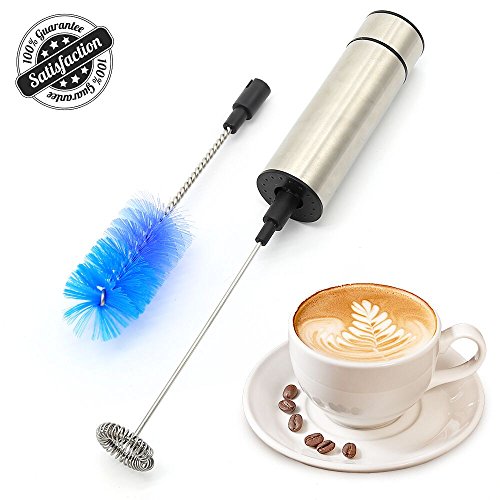 Vizpet Electric Milk Frother - Latte Drink Frother Stainless Steel Handheld Foam Maker with Stand and Brush Perfect for Milk Egg Coffee Latte Cappuccino by Battery Operated