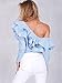 Simplee Apparel Women's One Shoulder Long Sleeve Striped Ruffles Blouse Shirt Tops Blue