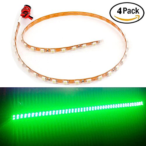 EverBright 4-Pack Green 45CM 1210 45-SMD DC 12V Waterproof Flexible LED Strip Light For Under Car Interior Atmosphere Decoration Light Vehicle DRL Day Running Light (You Need 3M Tape)