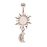 14 GA Rose Gold Opal Celestial Sun Moon Belly