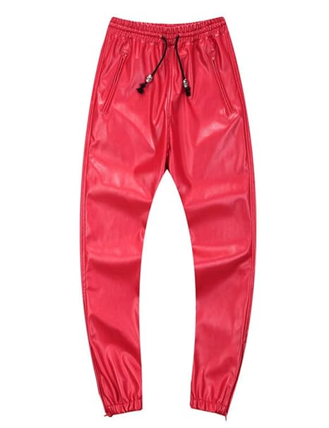 Idopy Herren Leder Jogger Hose mit Tunnelzug