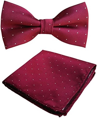 Simpowe Mens Polka Dot Pre Tied Bow Tie and Pocket Square Set