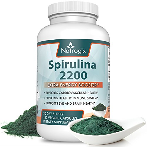 Extra Strength 2200mg /Serving Organic Spirulina by Natrogix - 120 Veggie Capsules - 100% Pure Improves Overall Health & Wellness Being. Boosts Energy and Supports Immunity, Vegan, Non-GMO Extra Strength 2200mg /Serving Organic Spirulina by Natrogix - 120 Veggie Capsules - 100% Pure Improves Overall Health & Wellness Being. Boosts Energy and Supports Immunity, Vegan, Non-GMO