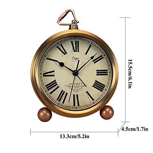 image for Justup Golden Table Clock, Retro Vintage Non-Ticking Table Desk Alarm 