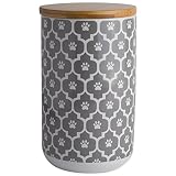 DII Bone Dry Ceramic Pet Treat Storage Canister with Air Tight Lid 4"(Dia) x 6.5" (H), Perfect Food and Treat Jar for Dogs and Cats-Gray Paw Lattice