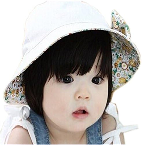 SBParts Cute Kids Girls Newborn Infant Toddler White Reversible Cotton Sun Vintage Bucket Hat Cap with Bowknot