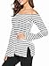 ZJCT Womens Sexy Off The Shoulder Tops Long Sleeve Shirts Striped Juniors Casual Tops Whitestripes L