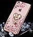 iPhone 7 Plus Floral Crystal TPU Case-Lozeguyc Soft Slim Bling Plating Rubber Cover for iPhone 7 Plus 5.5 Inch with Rhinestone Diamond and Detachable 360 Ring Stand-Rose Gold and Pink