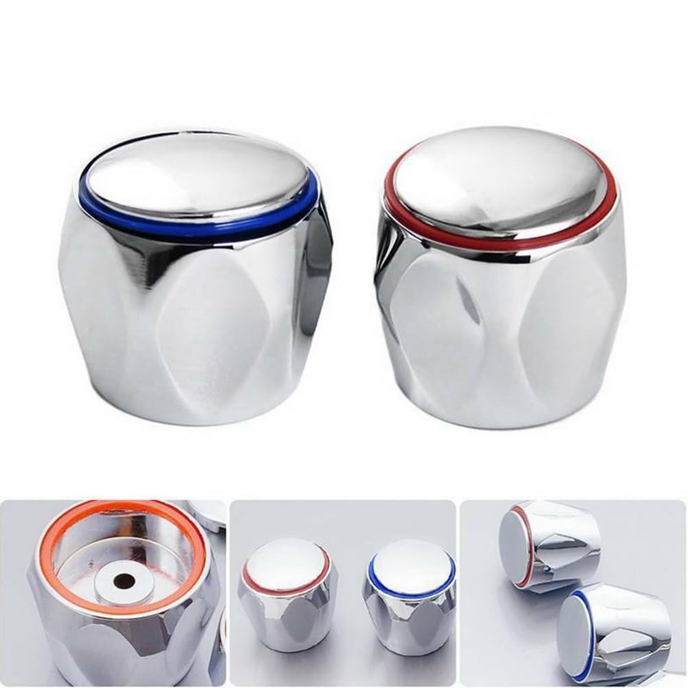 2 Sets Faucet Handle Knob Replacement Sink Tap Standard Hot Cold Tap Top Head Covers Chrome Plated Red and Blue Top for Leaking Aging Taps