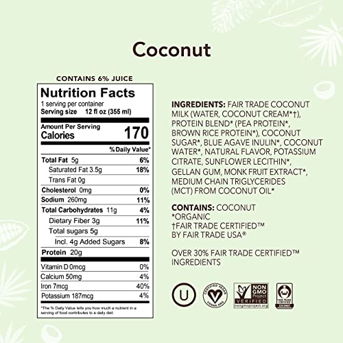 ALOHA Organic Plant Based Coconut Ready to Drink Protein Shake w/MCT