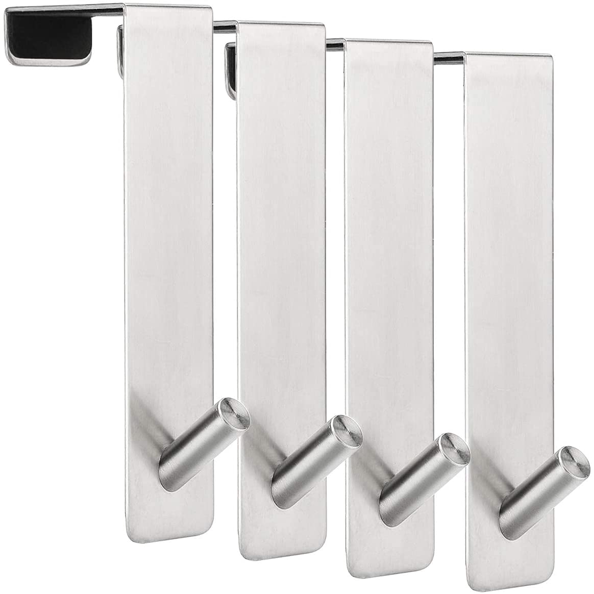 ARTOYS Over The Door Hooks - Set of 4 - Fits 1-3/4" (45mm) Widths, Stainless Steel 304 Towel Coat Hooks - No Drilling Required - Up to 50 lb, Single Door Hook for Office, Bedroom (Silver)