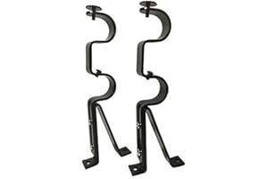TEJATAN - Double Curtain Rod Brackets - 1 inch Diameter, Black (Set of 2 (1 Pair)) (Can Also be Known as - Double Drapery Rod Bracket Set for Draperies/Adjustable Double Curtain Rod Holders)