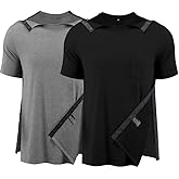 Post Shoulder Surgery Shirts for Men Full Snap Open Tear Away Short Sleeve T Shirt Chemo Port Access Tee Rotator Cuff Surgery
