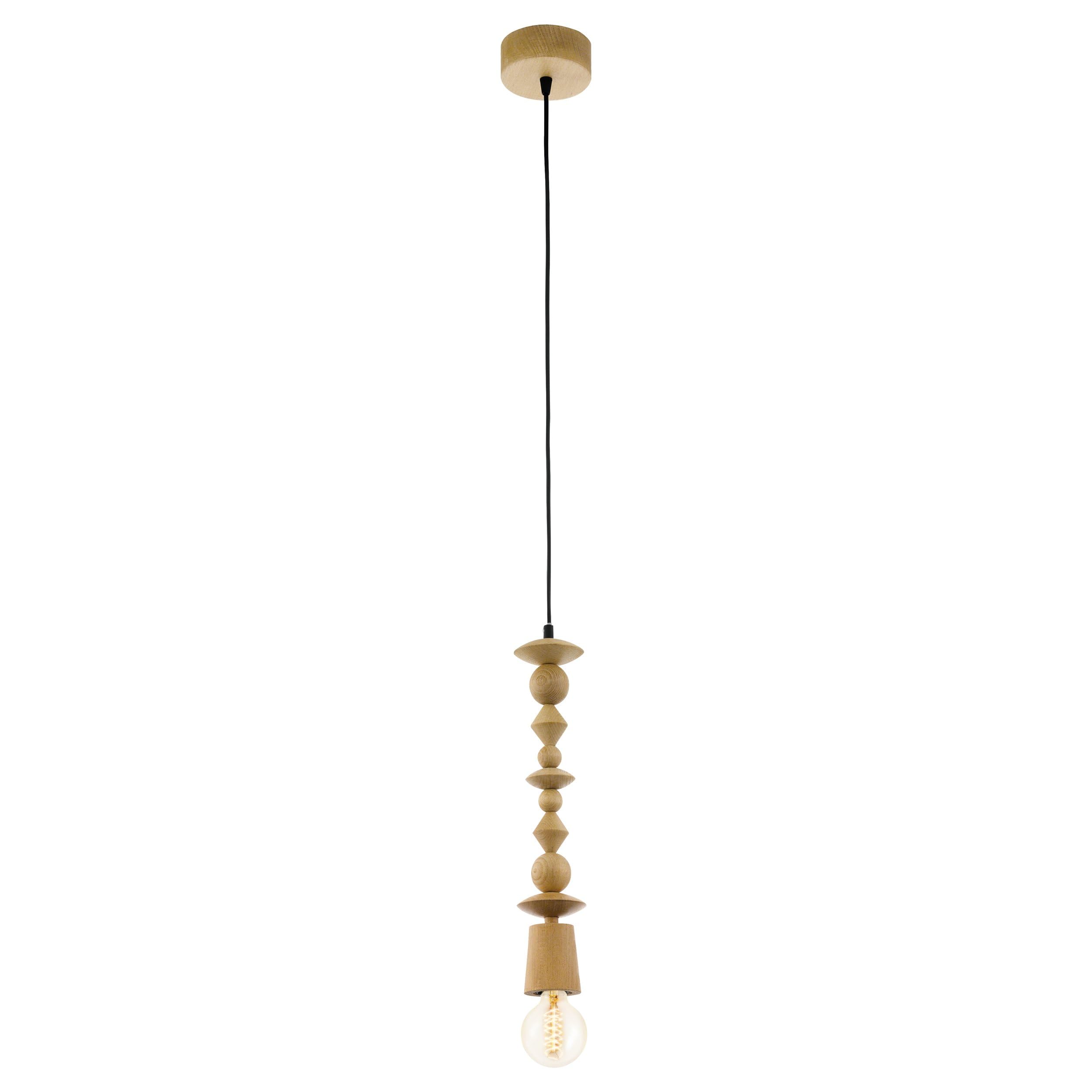 Eglo Pendant Lighting Avoltri, Ceiling Light Fitting, Hanging lamp for Dining and Living Room, Bulb Holder Made of Wood in Oak Finish, E27 Socket