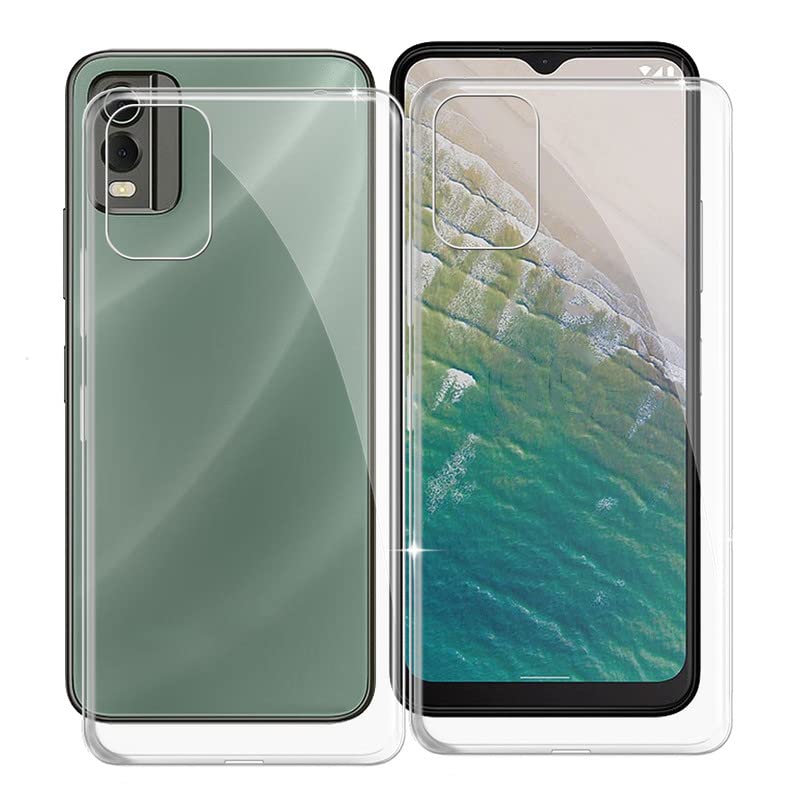 KJYF Phone Case for Nokia C32 (6.5 Inch), Silicone Shockproof Shell Bumper Cover, Clear + Cute Pattern Design Case for Nokia C32 [Ultra-Slim X Anti-Yellowing] - [2 Pieces]