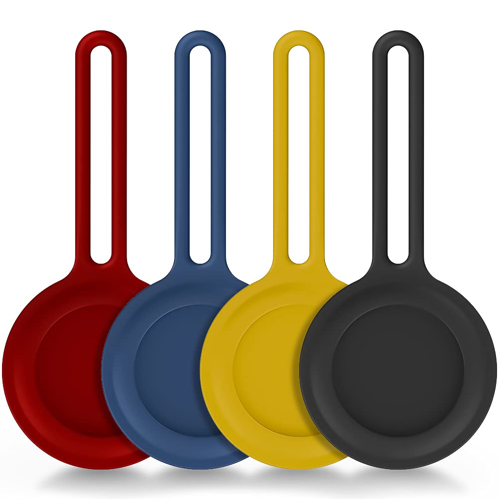 4 Pack Soft Silicone Case for AirTags with Loop,Kucheed Portable Anti-Scratch Protective Bumper Case Compatible with AirTag Phone Finder,Lightweight Tracker Holder Skin Cover for Backpack Key Cat Dog