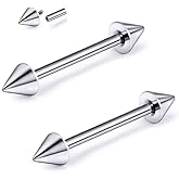 Xnsjeyy 14G 16G Astm F136 Titanium Internally Threaded Spike Nipple Rings Bridge Piercing Jewelry Straight Bar Nipple Ring Piercing Jewelry For Women Men Nipple Bar Length 12MM - 16MM