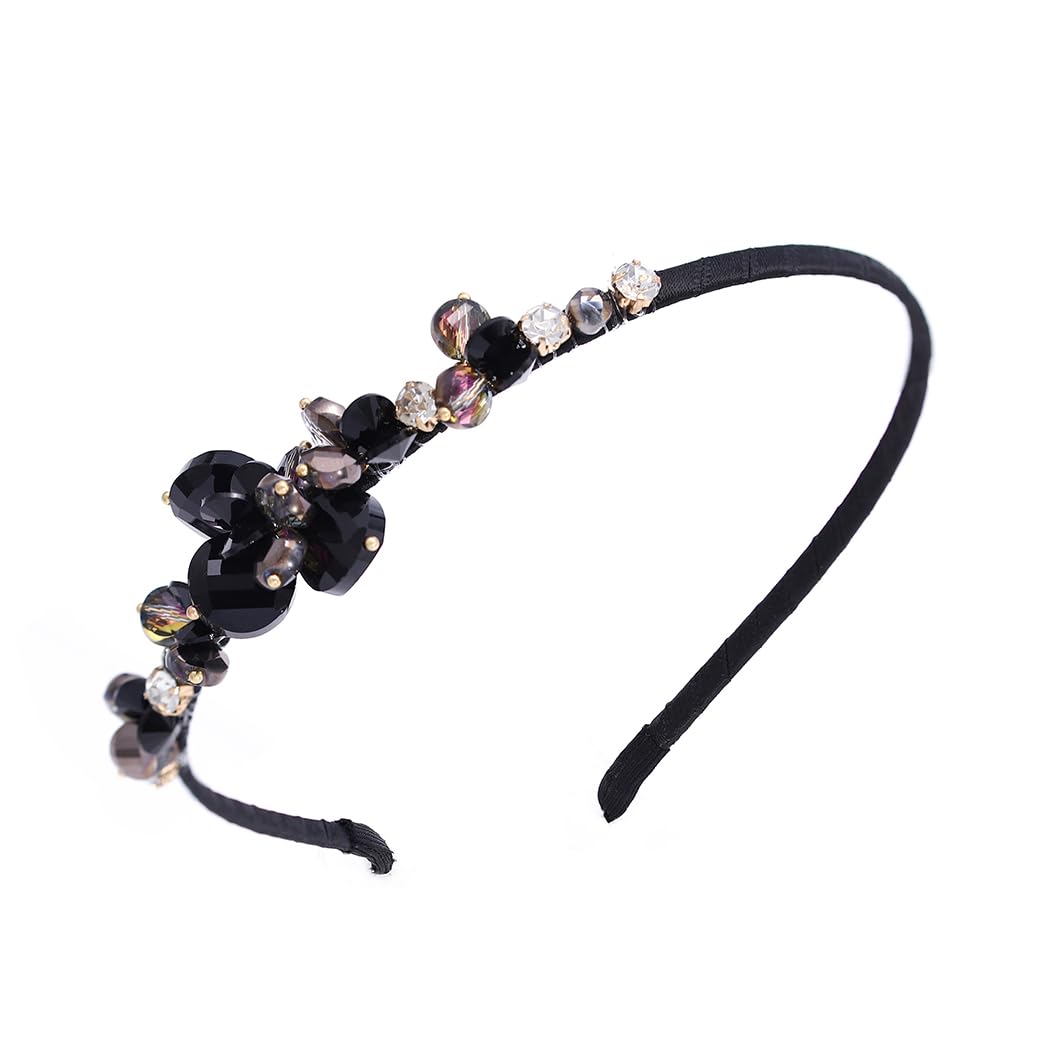 IYOU Retro Rhinestone Headband Crystal Black Hair Bands Party Birtday Hair Accessories for Women
