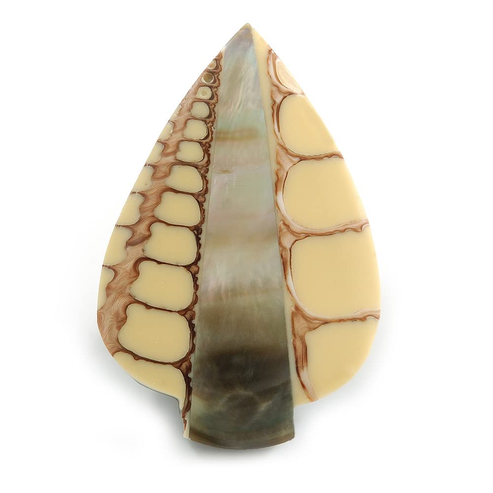 45mm L/Leaf Shape Sea Shell Brooch/Cream/Natural Shades/Handmade/Slight Variation In Colour/Natural Irregularities