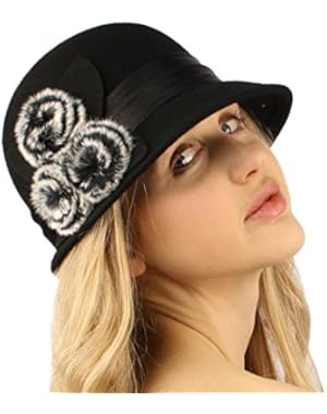 Winter Wool 1920s Flapper Faux Fur Satin Hatband Cloche Bucket Church Hat