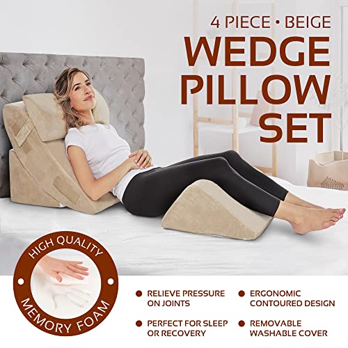 4 Pc Bed Wedge Pillows Set Orthopedic Wedge Pillow for Sleeping